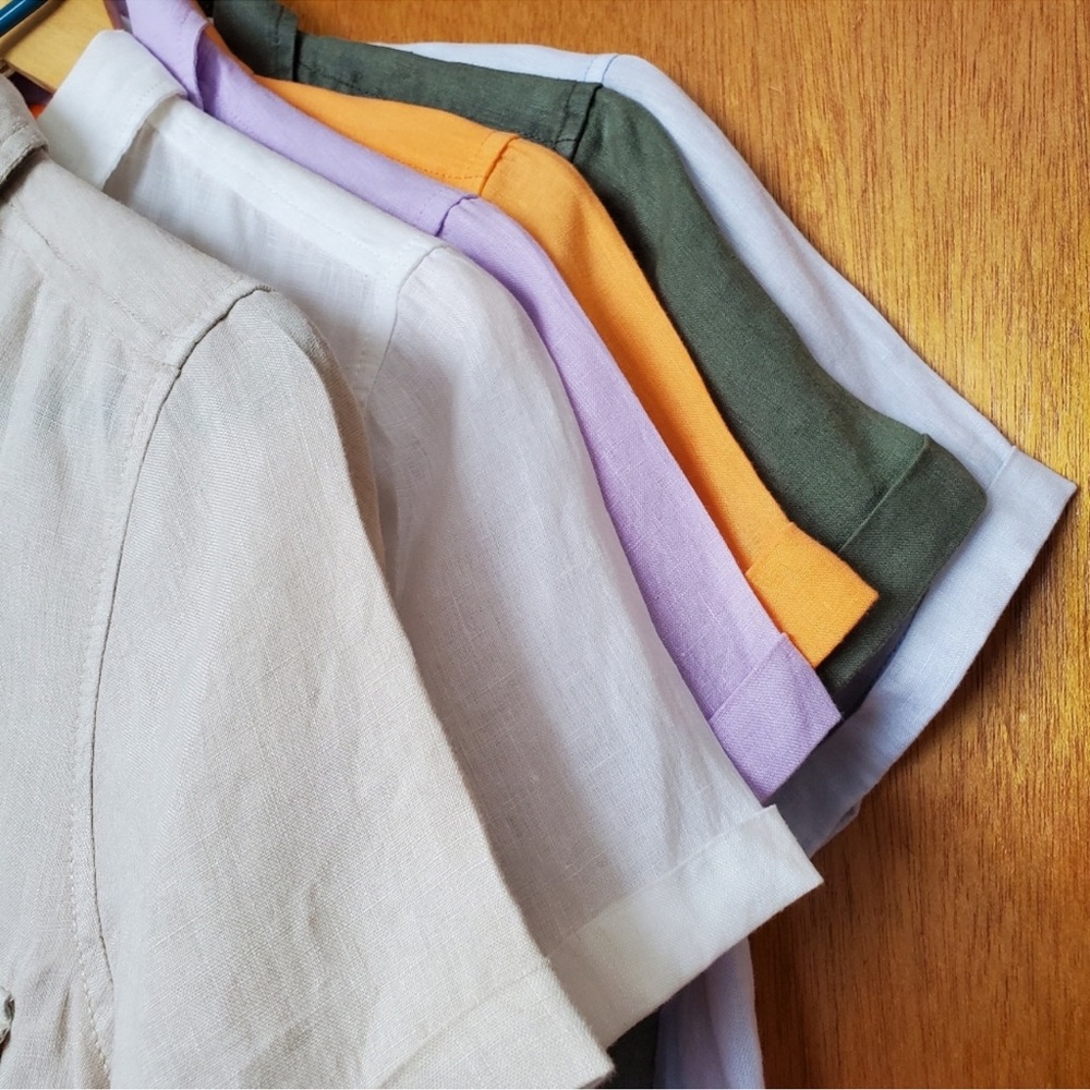 100% Linen Beige Short Sleeve Shirt - sz XS/S - Picture 11 of 11